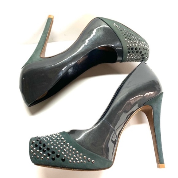 SCHUTZ Smoky Pewter Suede Studded Platform Pumps, 37/6 - Picture 7 of 8